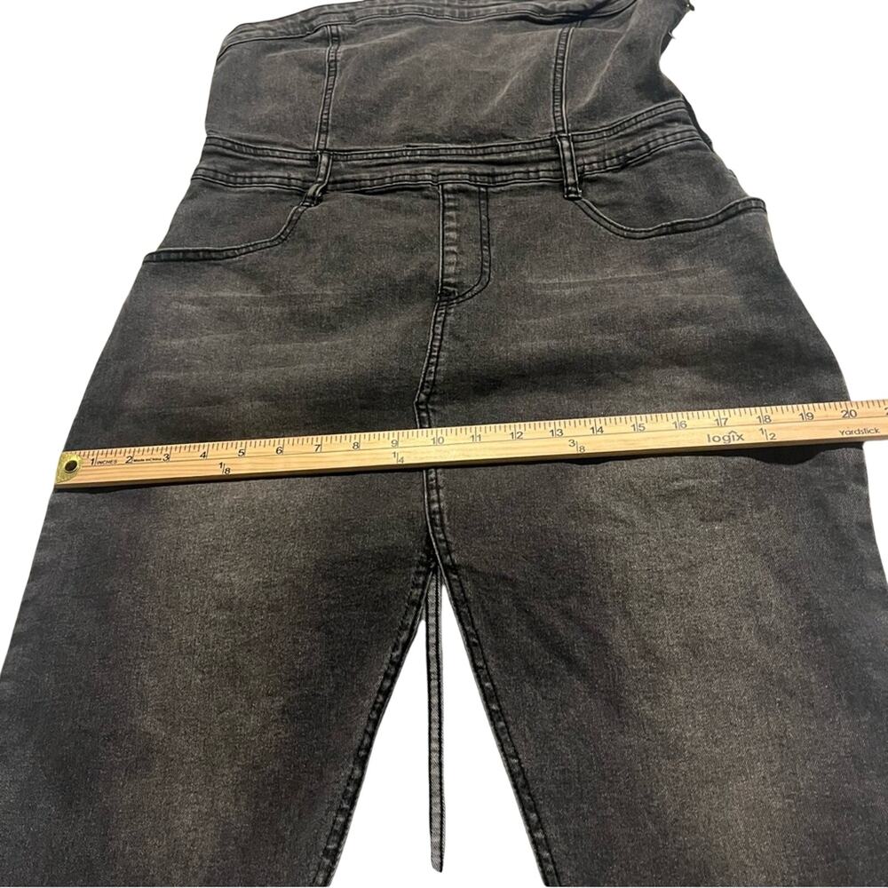DISTRESSED GRAY DENIM BANDEAU SPLIT FRONT MIDI DRESS SZ L 12-14 - Picture 5 of 8